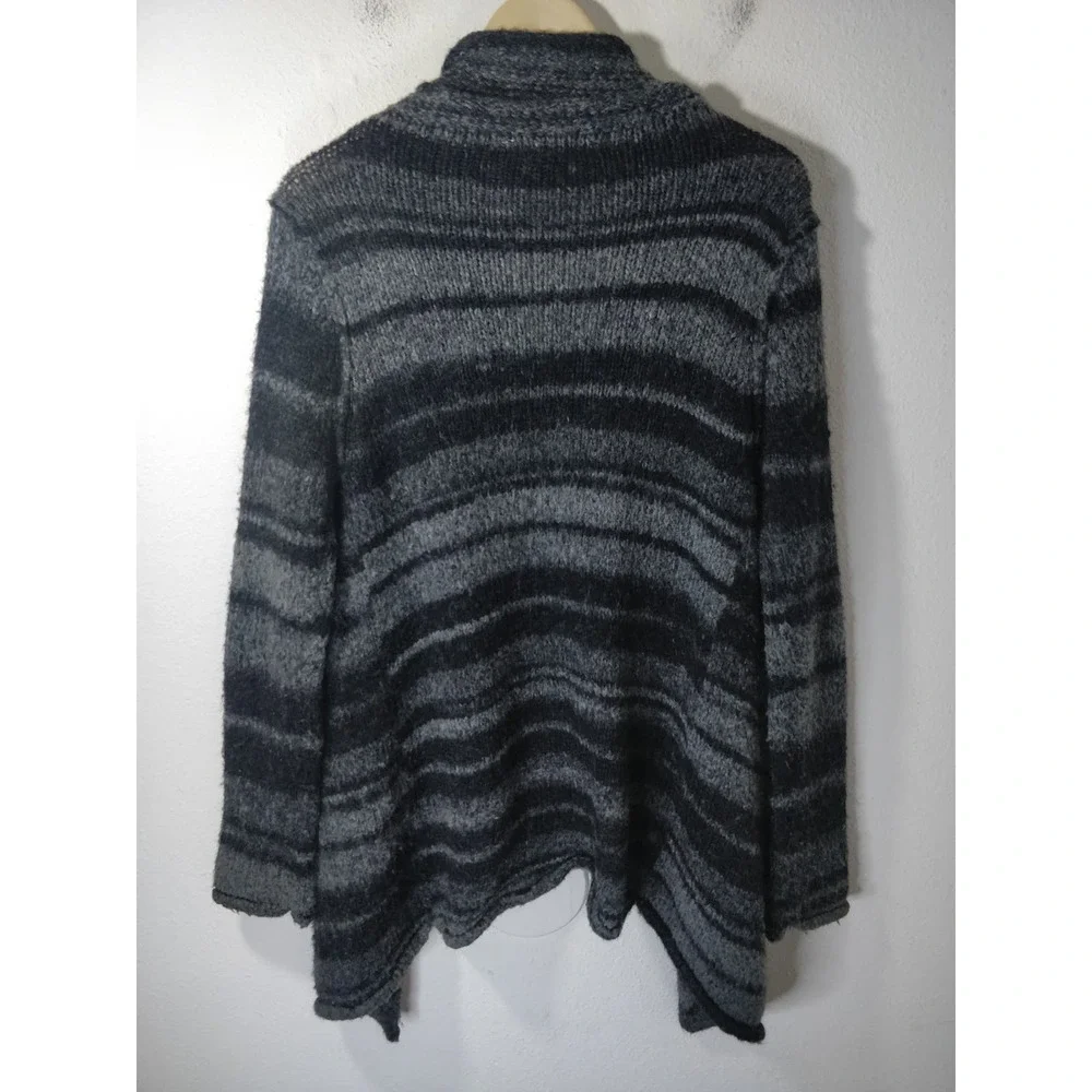 360 Sweater Gray & Black Striped Wool Blend Drape Front Open Cardigan Size S - Picture 4 of 7